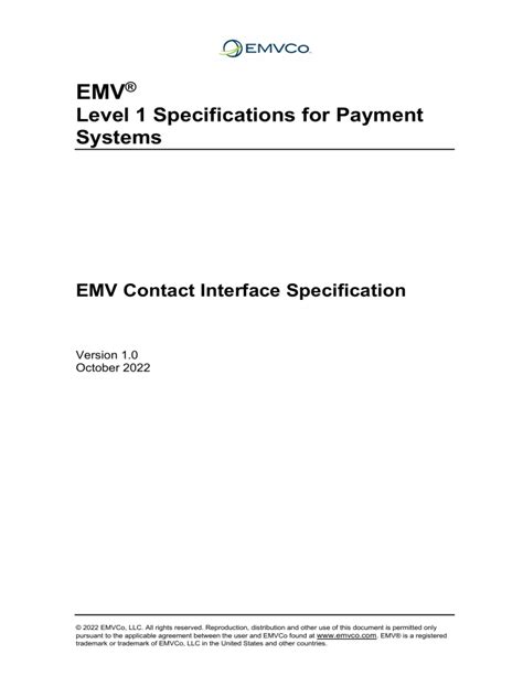 This is a central global organization and the <b>specifications</b> they manage apply to the global standards for <b>EMV</b>. . Emv level 1 specification